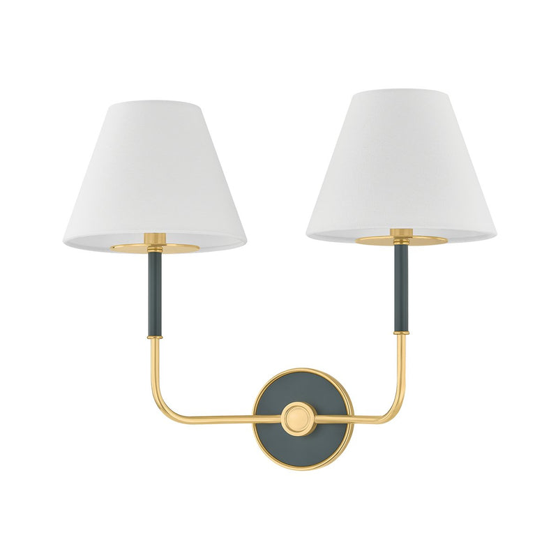 Wedgewood 2-Light Wall Sconce in Aged Brass / Soft Studio Green