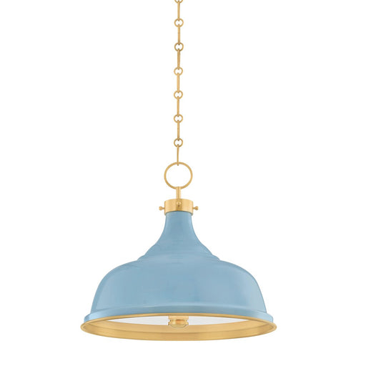Painted No. 1 3-Light Pendant in Aged Brass / Blue Bird