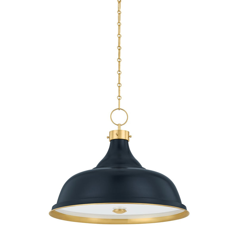 Painted No. 1 4-Light Pendant in Aged Brass / Darkest Blue