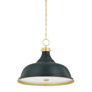 Painted No. 1 4-Light Pendant in Aged Brass / Soft Studio Green
