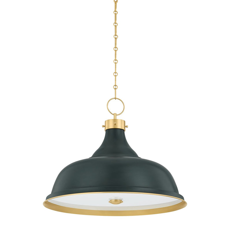 Painted No. 1 4-Light Pendant in Aged Brass / Soft Studio Green