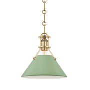 Painted No. 2 Small Pendant in Aged Brass / Leaf Green