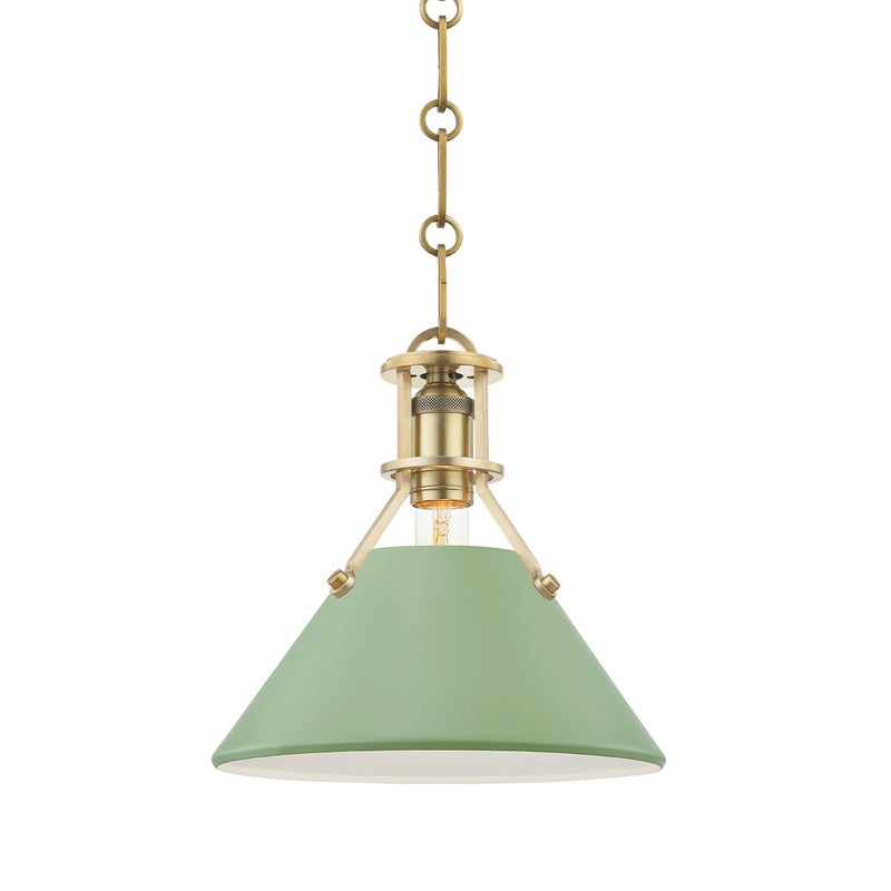 Painted No. 2 Small Pendant in Aged Brass / Leaf Green