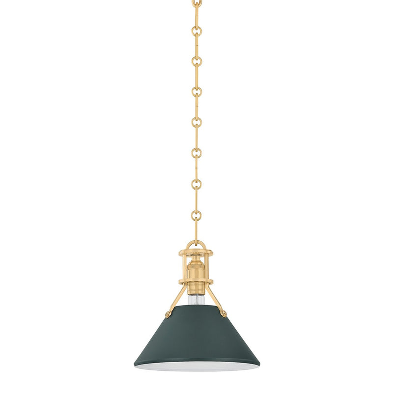 Painted No. 2 Small Pendant in Aged Brass / Soft Studio Green