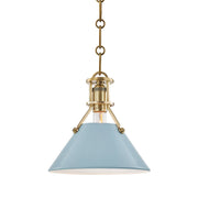 Painted No. 2 Small Pendant in Aged Brass / Blue Bird