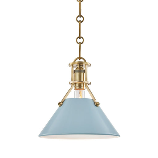 Painted No. 2 Small Pendant in Aged Brass / Blue Bird