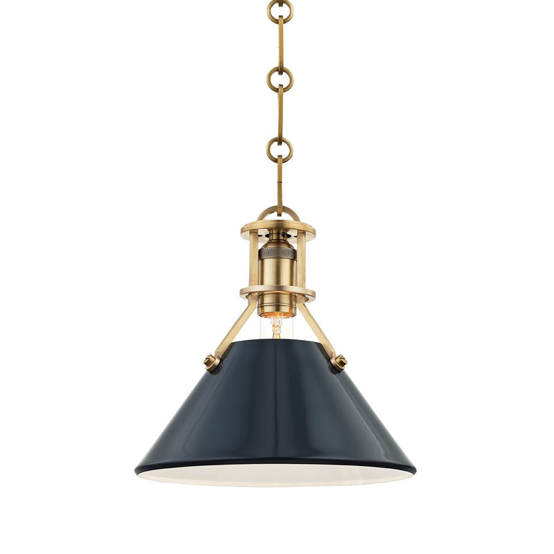 Painted No. 2 Small Pendant in Aged Brass / Darkest Blue