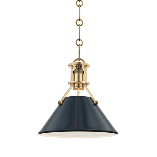 Painted No. 2 Small Pendant in Aged Brass / Darkest Blue