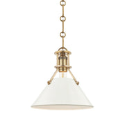 Painted No. 2 Small Pendant in Aged Brass / Off-white