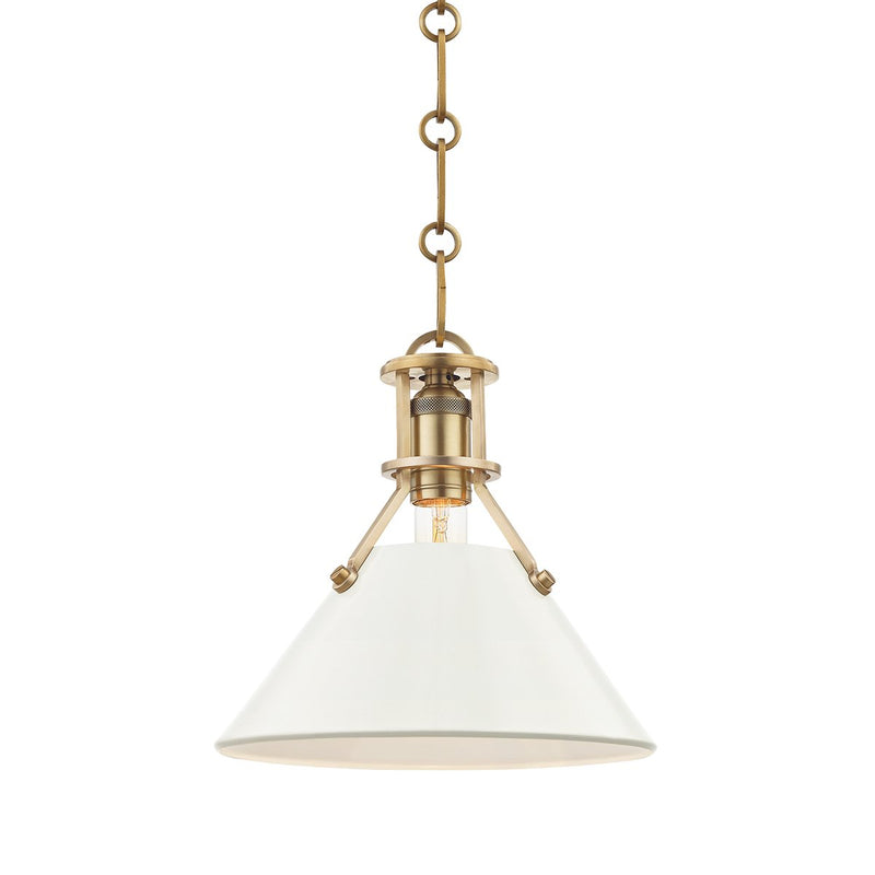 Painted No. 2 Small Pendant in Aged Brass / Off-white