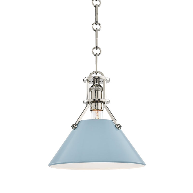 Painted No. 2 Small Pendant in Polished Nickel / Blue Bird
