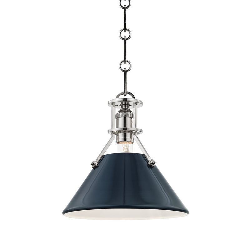 Painted No. 2 Small Pendant in Polished Nickel / Darkest Blue