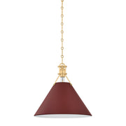 Painted No. 2 Medium Pendant in Aged Brass / Soft Crimson