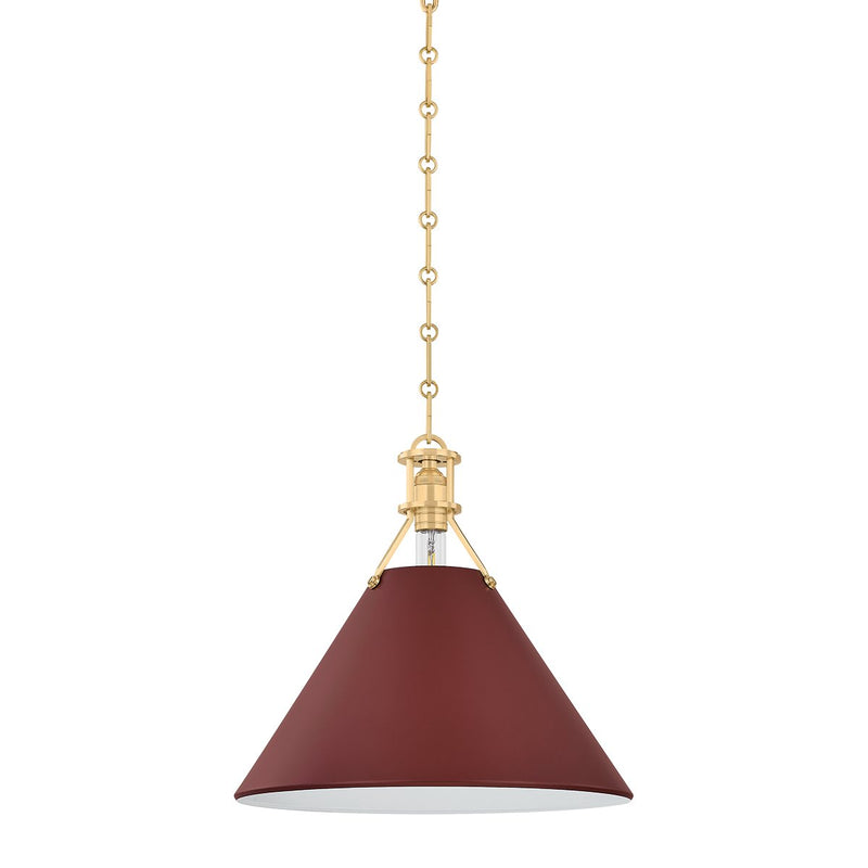 Painted No. 2 Medium Pendant in Aged Brass / Soft Crimson