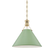 Painted No. 2 Medium Pendant in Aged Brass / Leaf Green