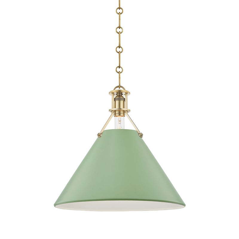 Painted No. 2 Medium Pendant in Aged Brass / Leaf Green