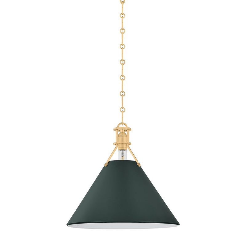 Painted No. 2 Medium Pendant in Aged Brass / Soft Studio Green
