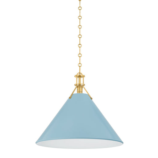 Painted No. 2 Large Pendant in Aged Brass / Blue Bird
