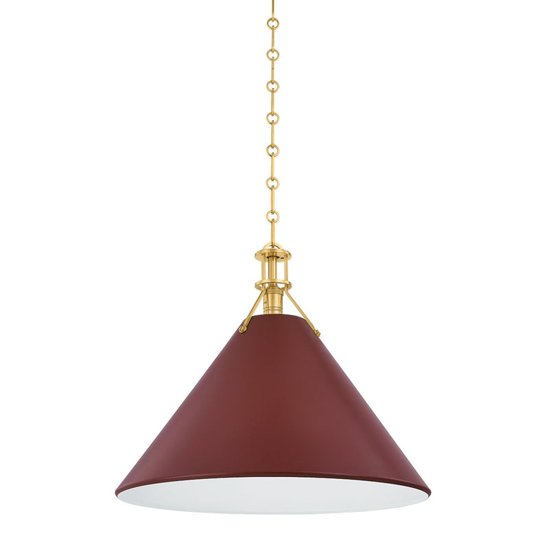 Painted No. 2 Large Pendant in Aged Brass / Soft Crimson