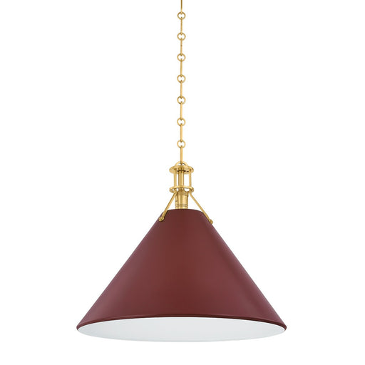 Painted No. 2 Large Pendant in Aged Brass / Soft Crimson