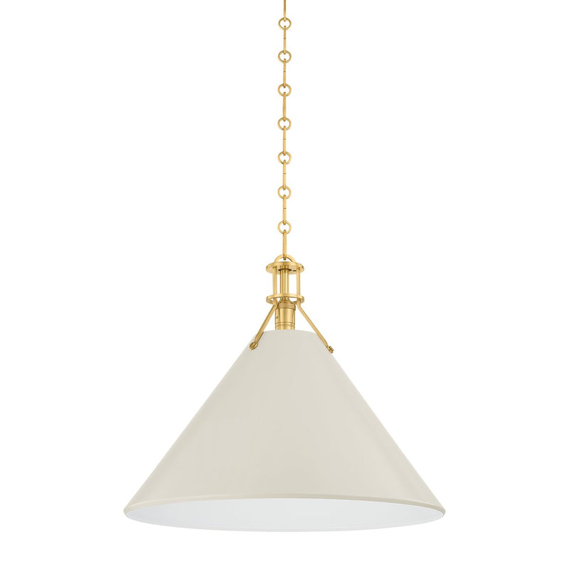 Painted No. 2 Large Pendant in Aged Brass / Off-white