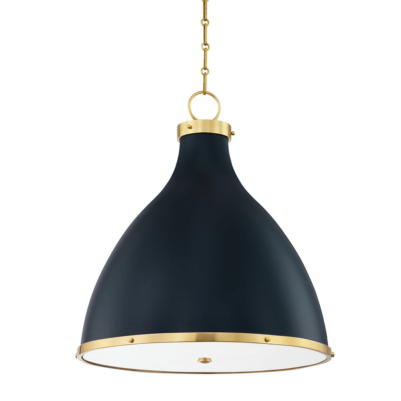 Painted No. 3 3-Light Pendant in Aged Brass / Darkest Blue