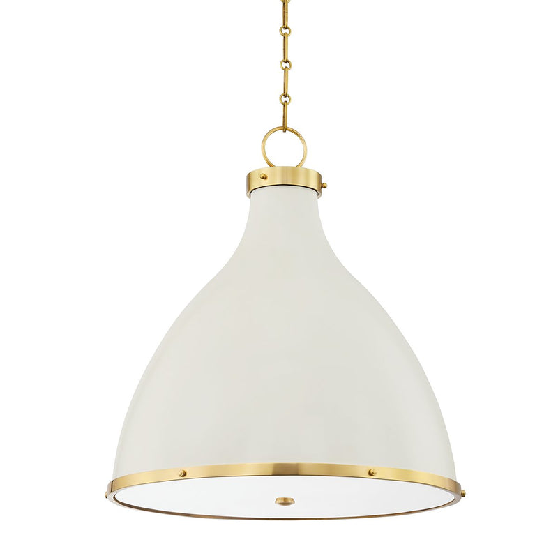 Painted No. 3 3-Light Pendant in Aged Brass / Off-white