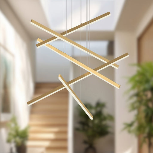 Vega 45" 5-Head Chandelier in Brushed Gold