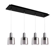 Samson 6" 4-Head Linear Multi-Drop Pendant in Black/Smoked Glass