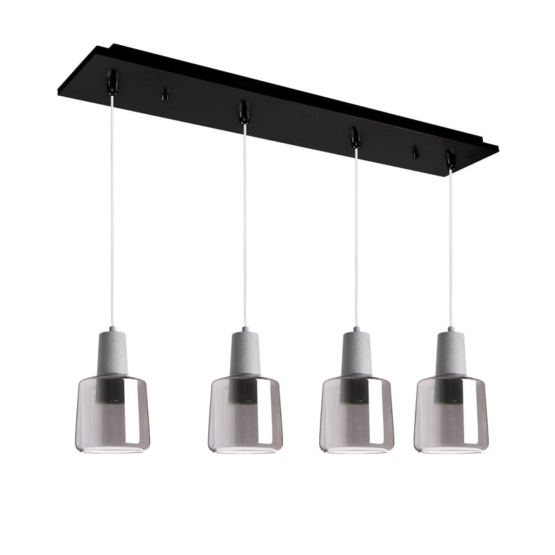 Samson 6" 4-Head Linear Multi-Drop Pendant in Black/Smoked Glass