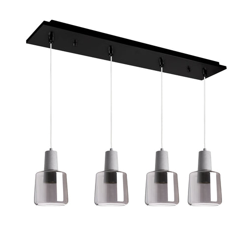 Samson 6" 4-Head Linear Multi-Drop Pendant in Black/Smoked Glass