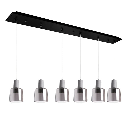 Samson 6" 6-Head Linear Multi-Drop Pendant in Black/Smoked Glass