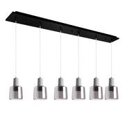 Samson 6" 6-Head Linear Multi-Drop Pendant in Black/Smoked Glass