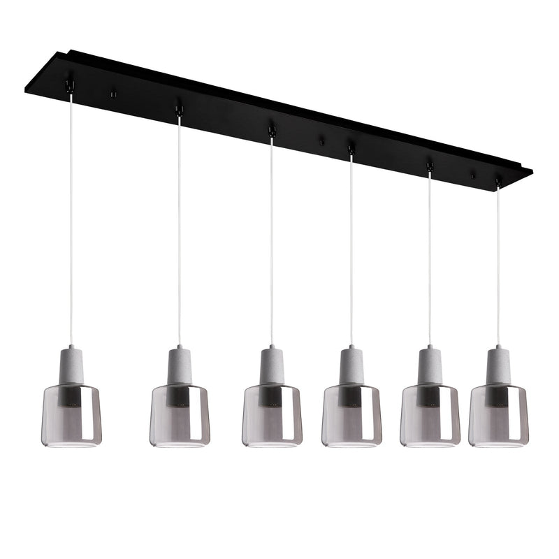 Samson 6" 6-Head Linear Multi-Drop Pendant in Black/Smoked Glass