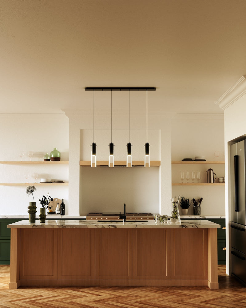 Lena 3" 4-Head Linear Multi-Drop Pendant in Black