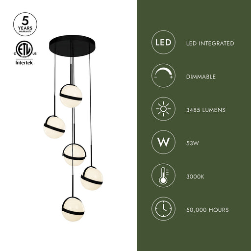 Globo 17" 5-Head Multi-Drop Pendant in Matte Black