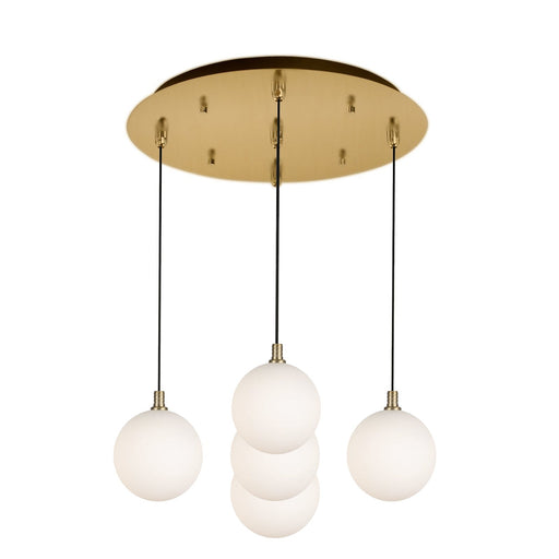 Bolla 6" 5-Light Multi-Drop Pendant in Brushed Gold/Opal Glass