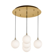 Bolla 6" 5-Light Multi-Drop Pendant in Brushed Gold/Opal Glass