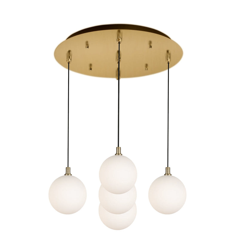 Bolla 6" 5-Light Multi-Drop Pendant in Brushed Gold/Opal Glass