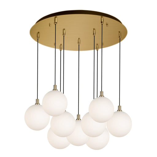 Bolla 6" 9-Light Multi-Drop Pendant in Brushed Gold/Opal Glass