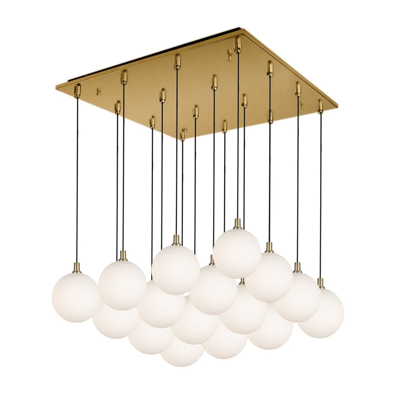 Bolla 6" 16-Light Multi-Drop Pendant in Brushed Gold/Opal Glass