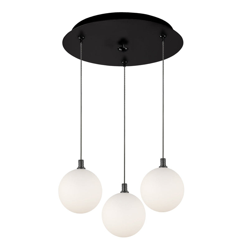 Bolla 6" 3-Light Multi-Drop Pendant in Black/Opal Glass