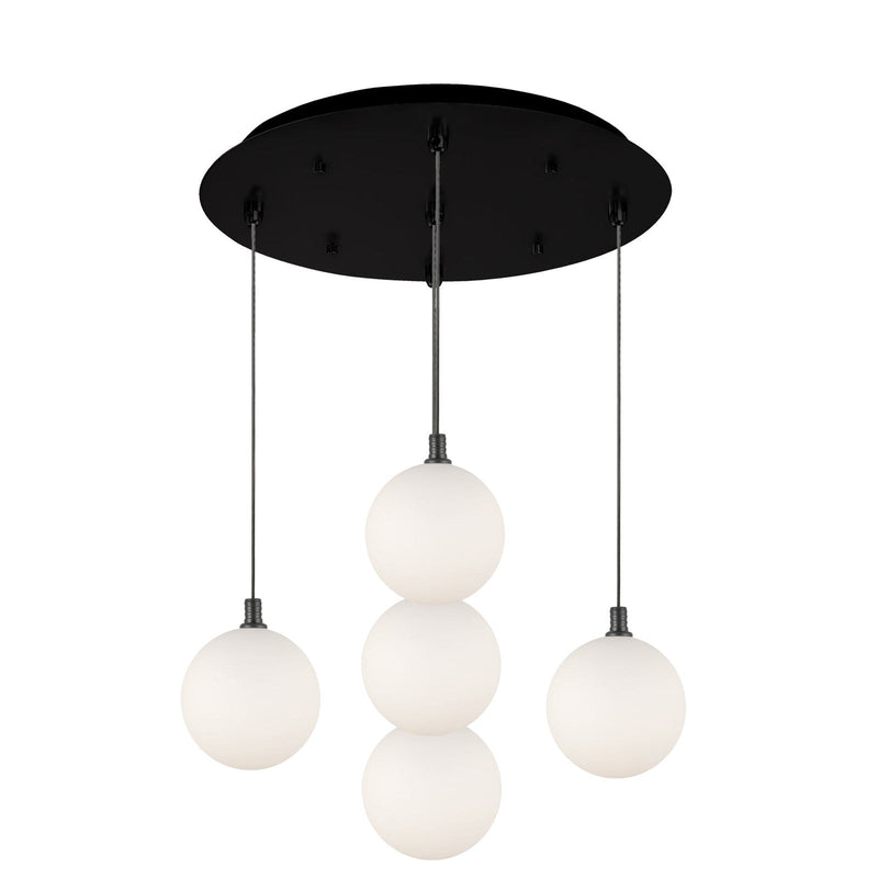 Bolla 6" 5-Light Multi-Drop Pendant in Black/Opal Glass