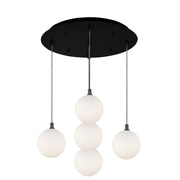Bolla 6" 5-Light Multi-Drop Pendant in Black/Opal Glass