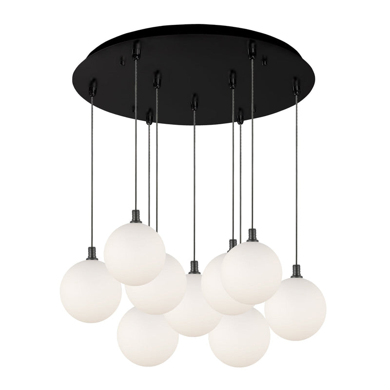 Bolla 6" 9-Light Multi-Drop Pendant in Black/Opal Glass