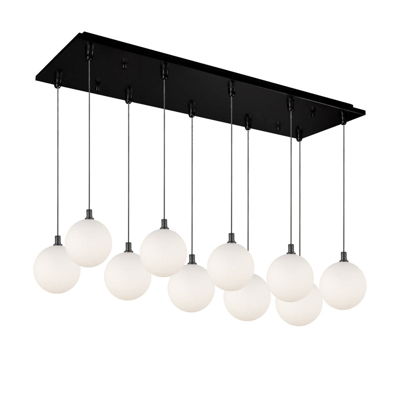 Bolla 6" 10-Light Linear Multi-Drop Pendant in Black/Opal Glass
