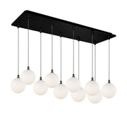 Bolla 6" 10-Light Linear Multi-Drop Pendant in Black/Opal Glass