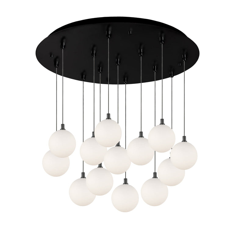Bolla 6" 13-Light Multi-Drop Pendant in Black/Opal Glass
