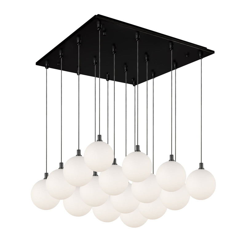 Bolla 6" 16-Light Multi-Drop Pendant in Black/Opal Glass