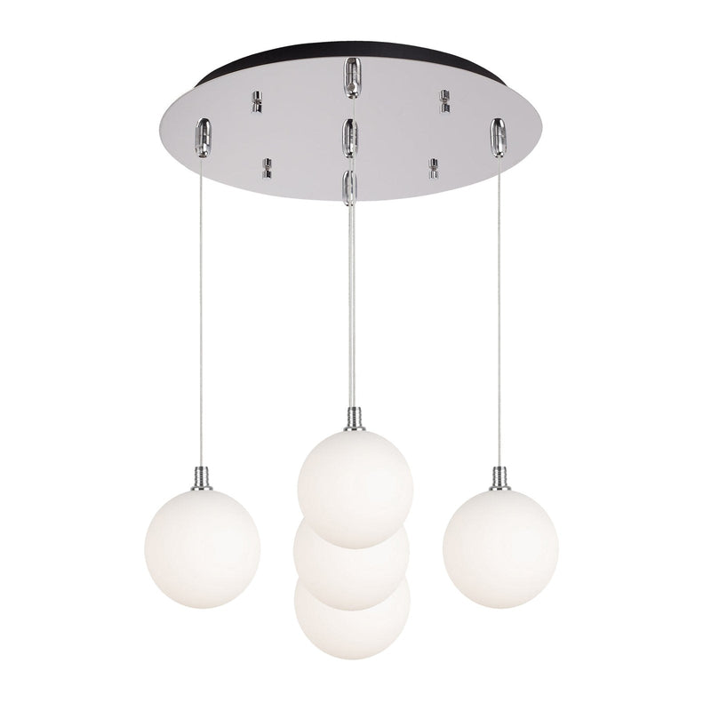 Bolla 6" 5-Light Multi-Drop Pendant in Chrome/Opal Glass